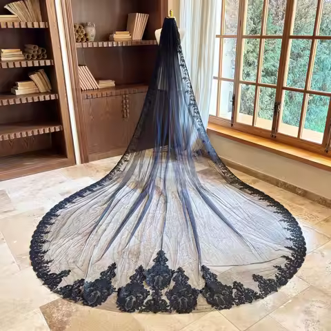 Wedding Veil In Black Sequin Lace Sparkling Gothic Bohemian Bridal Veil Single Layer Veil With Full 
