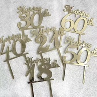 10-Pack Milestone Birthday Cake Toppers: Acrylic "Happy 18th, 21st, 30th, 40th, 50th, 60th" Age Numb