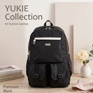 YUKI Home Color Canvas Backpack 15 inch Laptop Bag Size 29 x 12 x 42 cm Black CreamYUKI