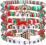 FUNTE Christmas Bracelet For Women Christmas Beaded Stretch Bracelets Heishi Surfer Bracelets Set Ho