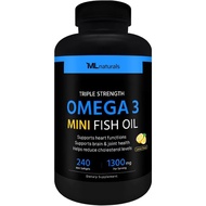 ML Naturals Omega 3 Mini 1300mg 240 Softgels, Easy to Swallow, Odor-Free and Burp-Free, High Potency