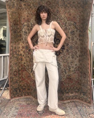 Rotsaniyom Cream Lace Front-tied Cami Top
