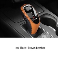 For Cadillac CT5 2020-22 Black+Brown Leather Console Gear Shift Knob Cover Trim