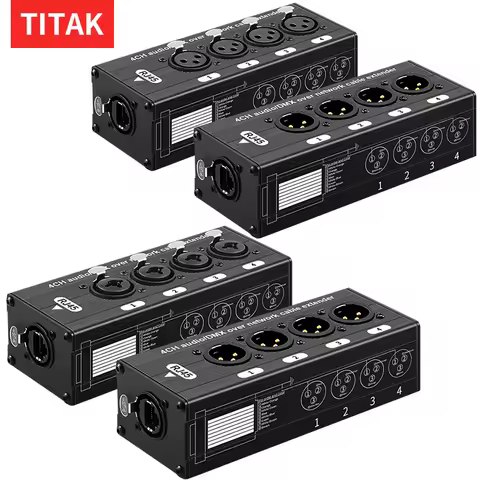 RJ45 CAT5 to 4 Channel 3Pin XLR Audio/DMX over Network Cable Extender,DMX512 Network Signal Extender