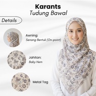 Karants Tudung bawal chiffon segi empat dengan hiasan bar logam, motif bunga, perlindungan menyeluru