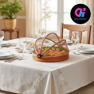 Akmal handicraft 1 Set of 3 Pcs Food Covers Round Oval White Brown Food Covers