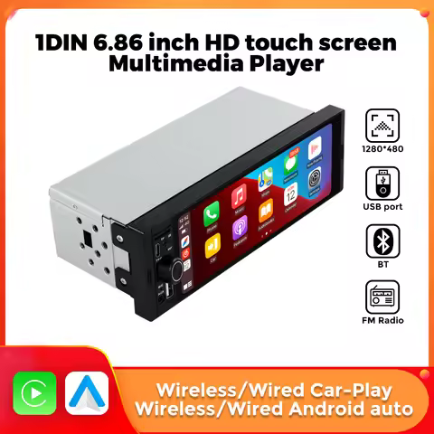 1Din 6.86Inch IPS Touchscreen CarPlay Android Auto Navigation Car Radio Universal MP5 Player AUX USB