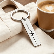Stainless Steel Long ECG Keychain, Minimalist Line Heartbeat Line Engraving, Including Saving Heartb