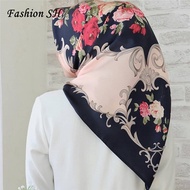 Tudung Bawal Printed Square satin Hijab L96