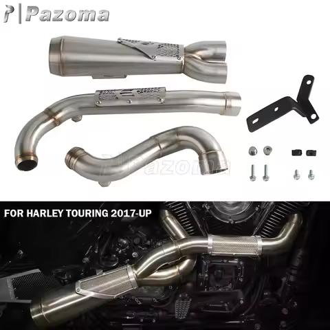 Pazoma Exhaust Muffler Pipe Motorcycle 2-in-1Stepped Exhaust System For Harley Touring 17-26 Road Ki