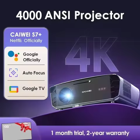 CAIWEI S7+ 4K Ultra HD Projector Video 4000 ANSI Home Theater Android for Movies Auto Focus Smart TV