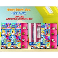 Almari Baju Budak Babyshark 16 cube C DIY Multipurpose Wardrobe Cabinet Clothes Storage Organizer Almari Rak Kanak-kanak