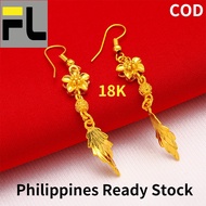 [Real Gold]pure 18k Saudi Gold Earrings Pawnable Legit Earrings for Women Leaf Earrings Wedding Sand