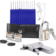 2pcs Transparent Locks with 15pcs Pick Hook,1pcs Lock Pick Gun Open Tool, Locksmith Beginner Lock Pi