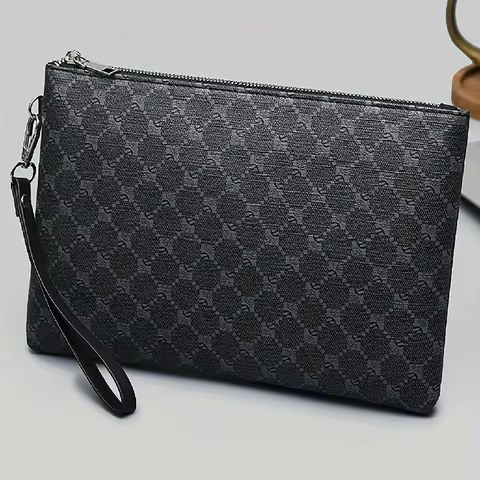 Men's PU Fashion Clutch Bag, Large Business Wallet Wrist Bag with Coin Storage