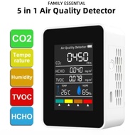 Portable 5 in 1 Digital Air Quality Monitor CO2 Humidity and Temperature Monitor CO2 Tester LCD Rech