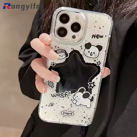 Cute Puppy Star Mirror Case For Motorola Moto G22 E32 G75 Power G05 G04S E15 S50 E22i E20 E13 E7 Edg