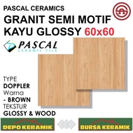 010 GRANIT SEMI MOTIF KAYU 60X60 DOPPLER BROWN -PASCAL- GLOSSY&amp;WOOD