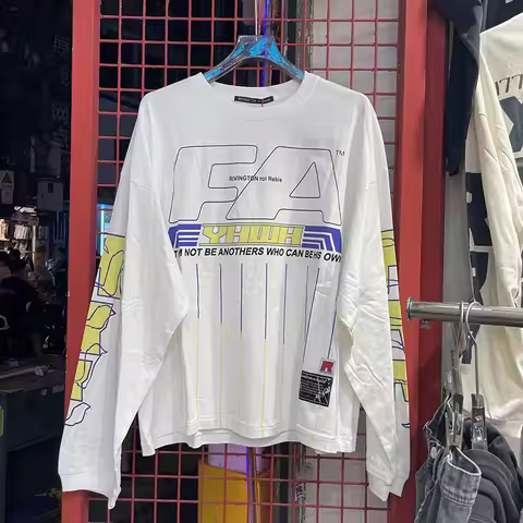 High Quality 100% Cotton Vintage White RRR123 Long Sleeved T Shirt Men Women Classic Letters Logo Gr