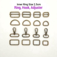 62100-25 - BRONZE (Size 2.5cm) Bag HOOK. Lobster Hook / Snap Hook / Adjuster / Slider / Rectangle Ri