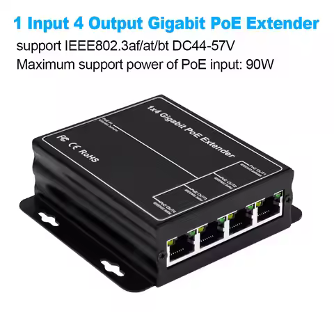 Gigabit POE Extender 4 Port 100/1000M Network Switch Repeater 90W IEEE802.3af/at Plug&Play for PoE S