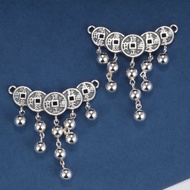 S925 Sterling Silver Ancient Coin Copper Coin Ball Tassel Double Ring Clavicle Chain Necklace Access