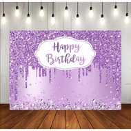Purple Diamonds Happy Birthday Party Backdrop for Photography Glitter Sliver Diamonds Birthday Backg