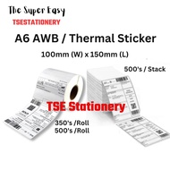 A6 Thermal Sticker 100x150mm / Airway Bill Sticker / Shipping Label / AWB Sticker / Waybill Thermal Sticker