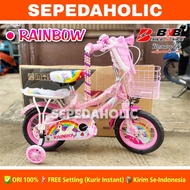 Sepeda Anak Perempuan BNB RAINBOW Ukuran 12 16 18 Inch Keranjang Kupu Kupu