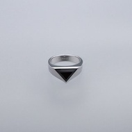三角形鴉青墨玉翡翠戒指