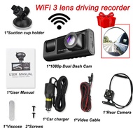 【💎จัดส่งที่รวดเร็วในกรุงเทพฯ/COD】ETL 3 ช่อง WiFi Dash Cam กล้องติดรถยนต์เครื่องบันทึกวิดีโอ 1080P กล้องมองหลังรถ DVR อุปกรณ์เสริมสำหรับรถยนต์ เมนูภาษาไทย Car Camera 3กล้อง Dash Cam