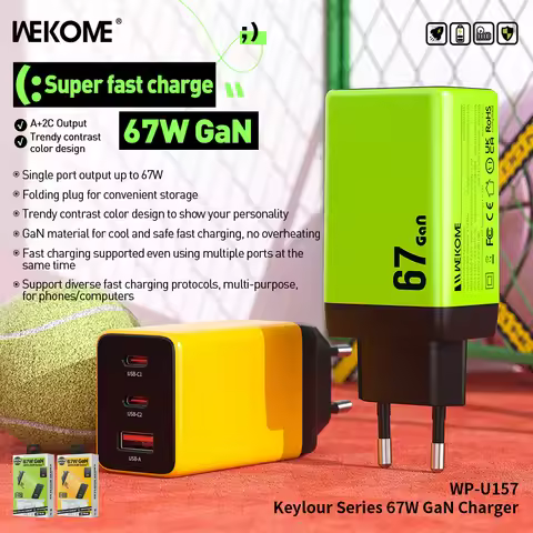 WEKOME 67W GaN Charger Quick Charge Fast Charging Type C Charger QC4.0 PD 3.0 USB C Adapter For iPho