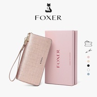 FOXER Women's Wallets Double Zip Wallets Cowhide Long Wallets Multi-card Credit Card Holders