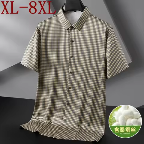 8XL 7XL 6XL 2025 New Summer Chemise Homme High End Ice Silk Breathable Shirt Men Brand Clothing Casu