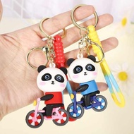 Rantai kunci panda basikal lucu loket boneka silikon panda pasangan beg kereta hadiah kecil