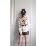 [1588] 2726 Vest+V-Neck Brushed Strip Retro SET With Belt