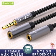 BAVIN AUX22 3.5mm Earphone Stereo Microphone Audio Splitter Cable 1 Male to 2 Female Mic Y Splitter