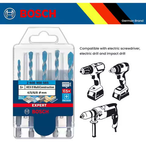 Bosch EXPERT Series Drill Bits HEX-9 Multi Construction Centering Geometry Hexagonal Shank for Elect