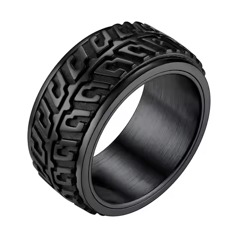 U7 Stainless Steel Tire Tyre 10mm Spinner Ring for Man Double Layer Rotatable Fidget Ring for Anxiet