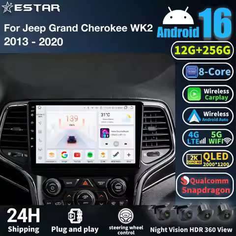 Android 16 Car Radio For Jeep Grand Cherokee WK2 2013 - 2020 Carplay Auto 4G WIFI 2DIN Qualcomm QLED