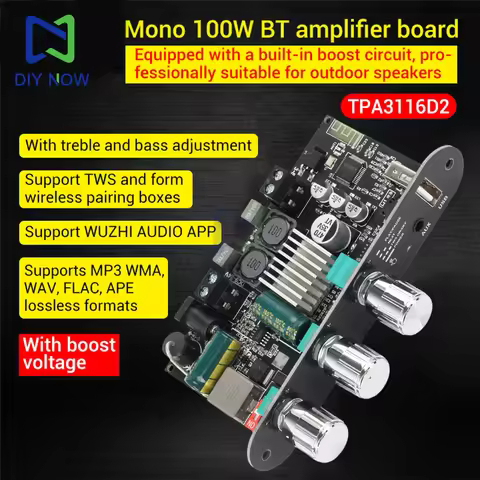 ZK-1001U Bluetooth 5.3 amplifier board module mono 100W amplifier board supports APP, AUX, U disk, U