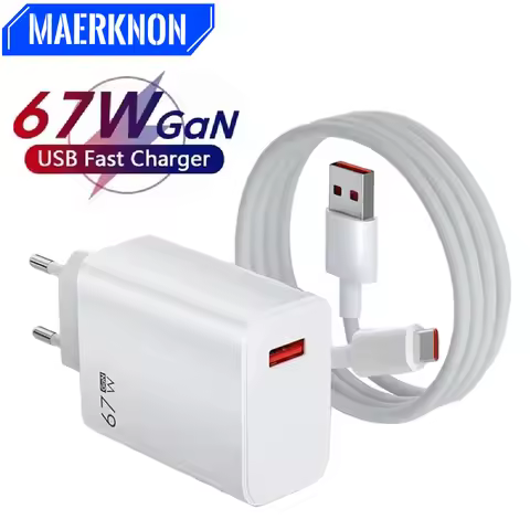 USB GaN Charger 67W Fast Charging EU/US Plug Wall Charger Type C Cable For iPhone Samsung Xiaomi Hua