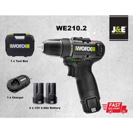 J&E WORX WE210 ALL BLACK EDITION 12V 2.0 AH Battery 38N.m Brushless Motor Cordless Electric Drill