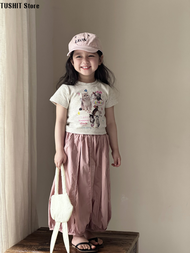 TUSHIT Store 2024 Summer Korean Cartoon Print Girls Tight T-Shirt | Fashion Short Sleeve Top in Malaysia