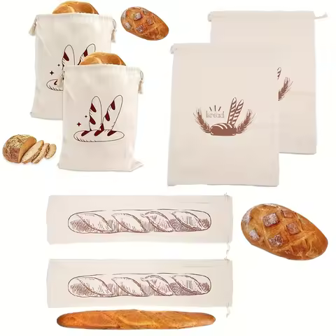 Linen Bread Bag Reusable Baguette Cotton Drawstring Storage Bag Loaf Homemade Bread Fresh Eco Friend