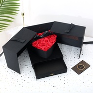 Luxury Cube Rose Flower Paper Box With Drawer Heart Shape Surprise Gift Box