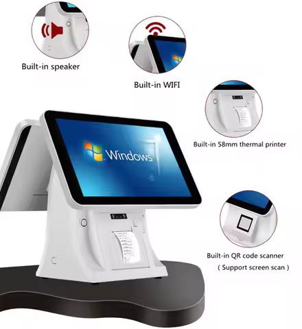 Touch POS System Terminal Machine 15'' Touch Panel LCD Monitor Screen with Small Customer Display Bu