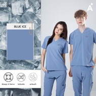 Arfi Scrub Jogger สี Blue ice เเบบขาจั๊ม (เฉพาะเสื้อเฉพาะกางเกง) ชุดสครับทางการเเพทย์ ป้องกันเเบคทีเ