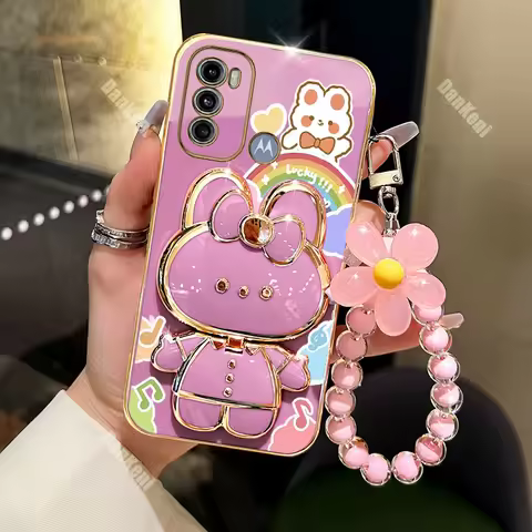 G60 G60S Lucky Rabbit Holder Bracelet Plating Phone Case For Motorola Moto G60 G62 G60S G82 G40F G72