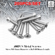 200PCS/SET M4 (4mm Diameter x 16/25/40/50mm Length) Flat Metal Screws Cross Head Screw